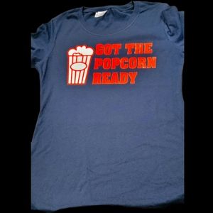 NWT  Large Navy Blue Got the Popcorn Ready T Shirt